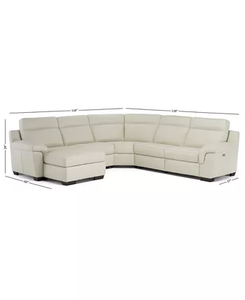 Furniture Julius II 5-Pc. Leather Chaise Sectional Sofa With 1 Power Recliner Power Headrest and USB Power Outlet