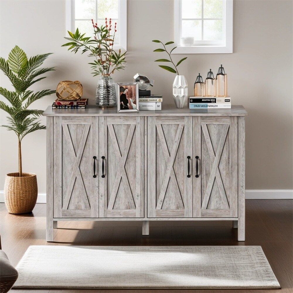 Coffee Bar Buffet Cabinet Sideboard w/ 4 Doors   2 Adjustable Shelves