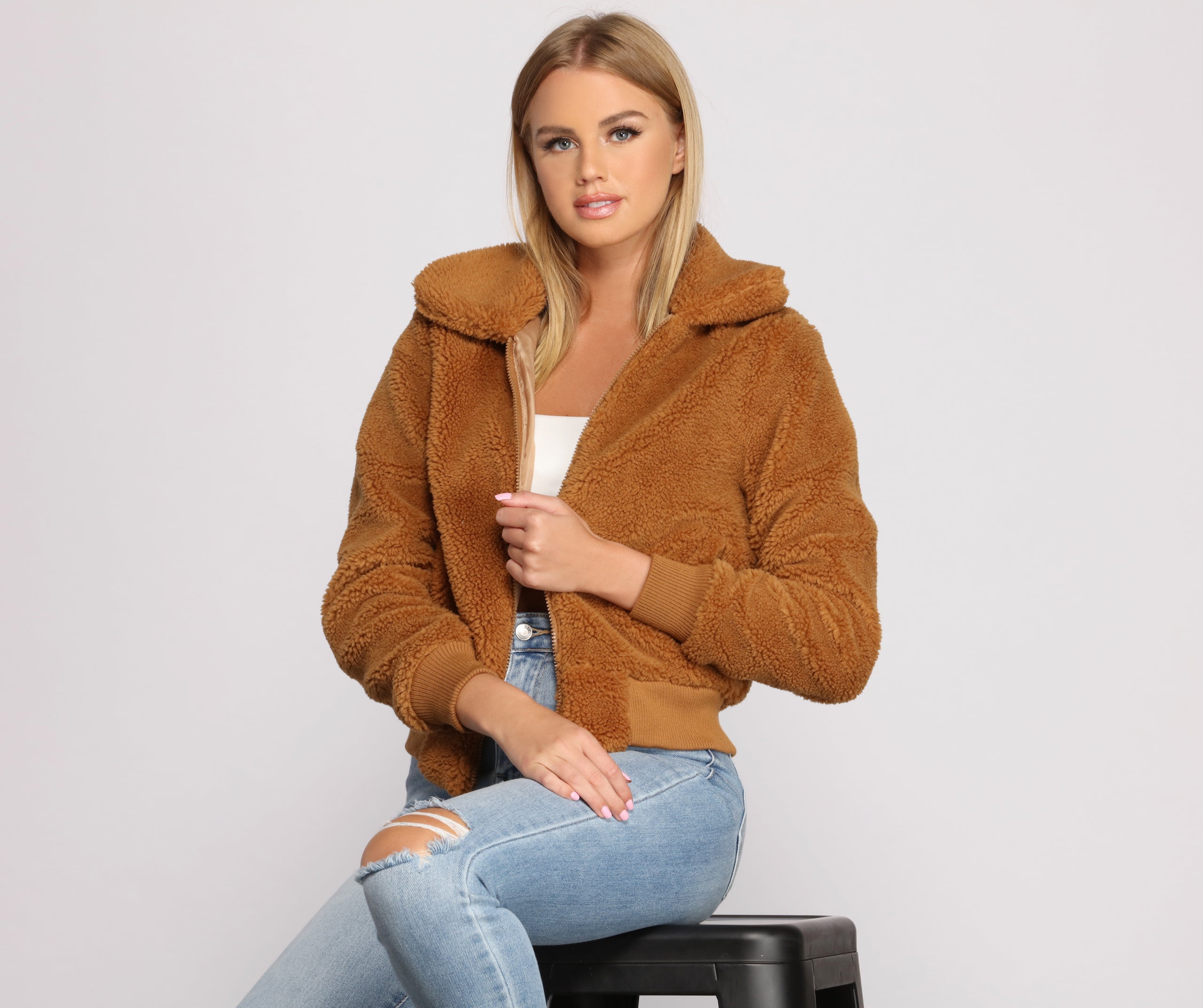 Bundle Up Zip Front Teddy Jacket