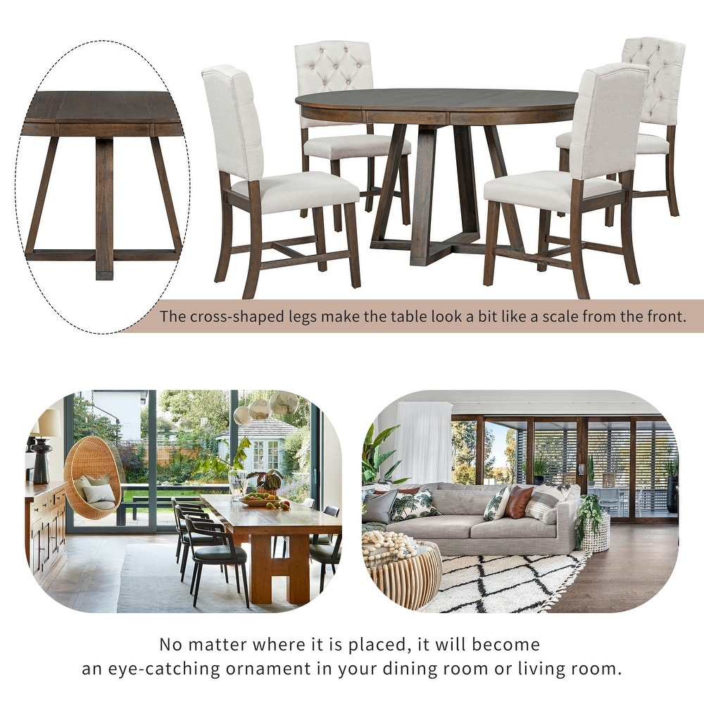 5 Piece Retro Functional Dining Set  Round Table with a 16\