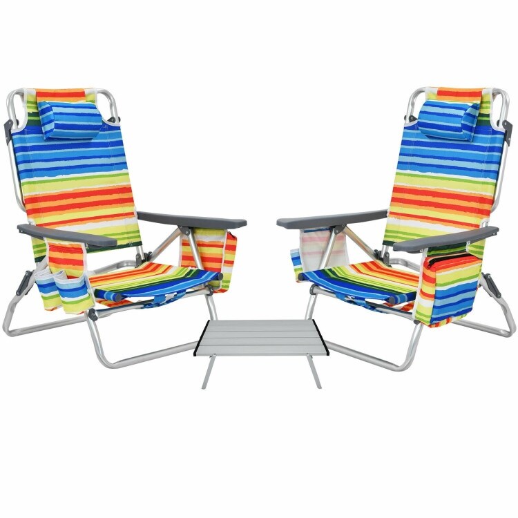 2 Packs 5 Position Outdoor Folding Backpack Beach Table Chair Reclining Chair Set   23.5\