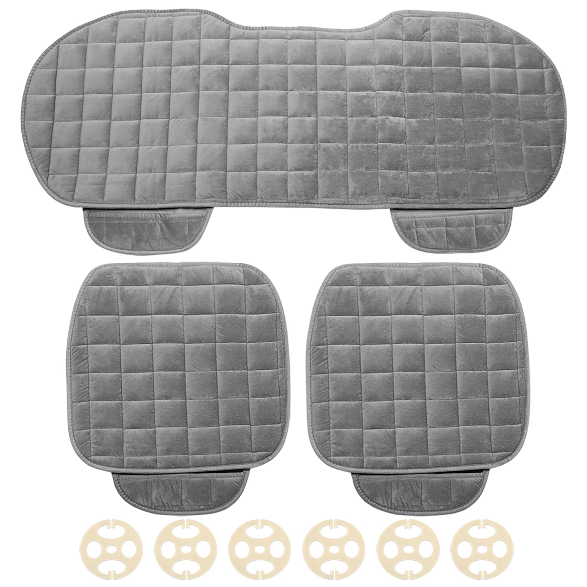 Seat Cover Breathable Plush Pad Chair Cushion Set Front Rear Car Universal Gray