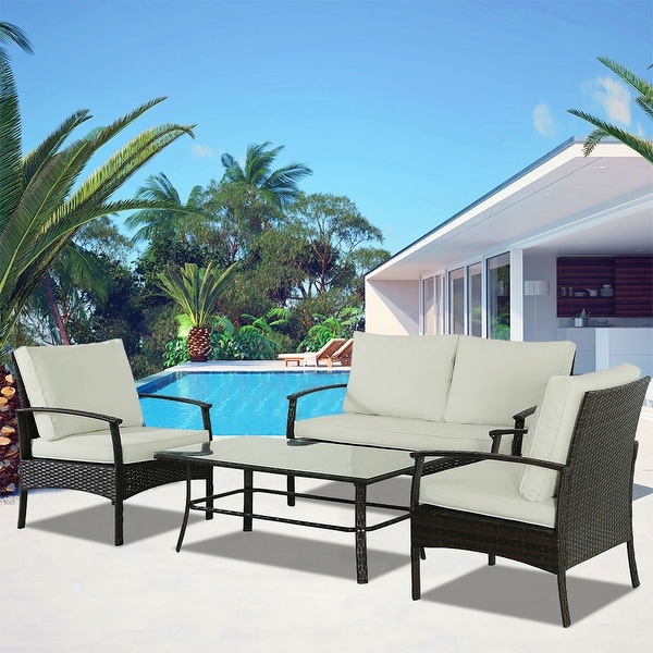 4Piece Wicker Outdoor Sectional Set with Cushions