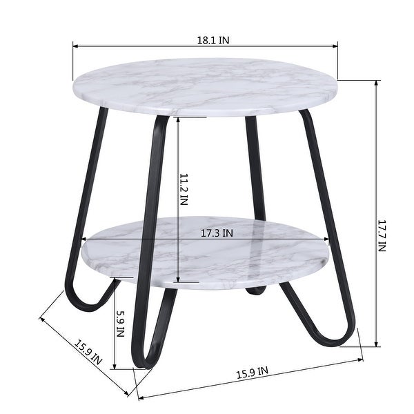 18.1 Inches Small Round Coffee Table End Table 2 Tiers Side Nightstand with Storage Industry Rack Wood Table Accent Furniture