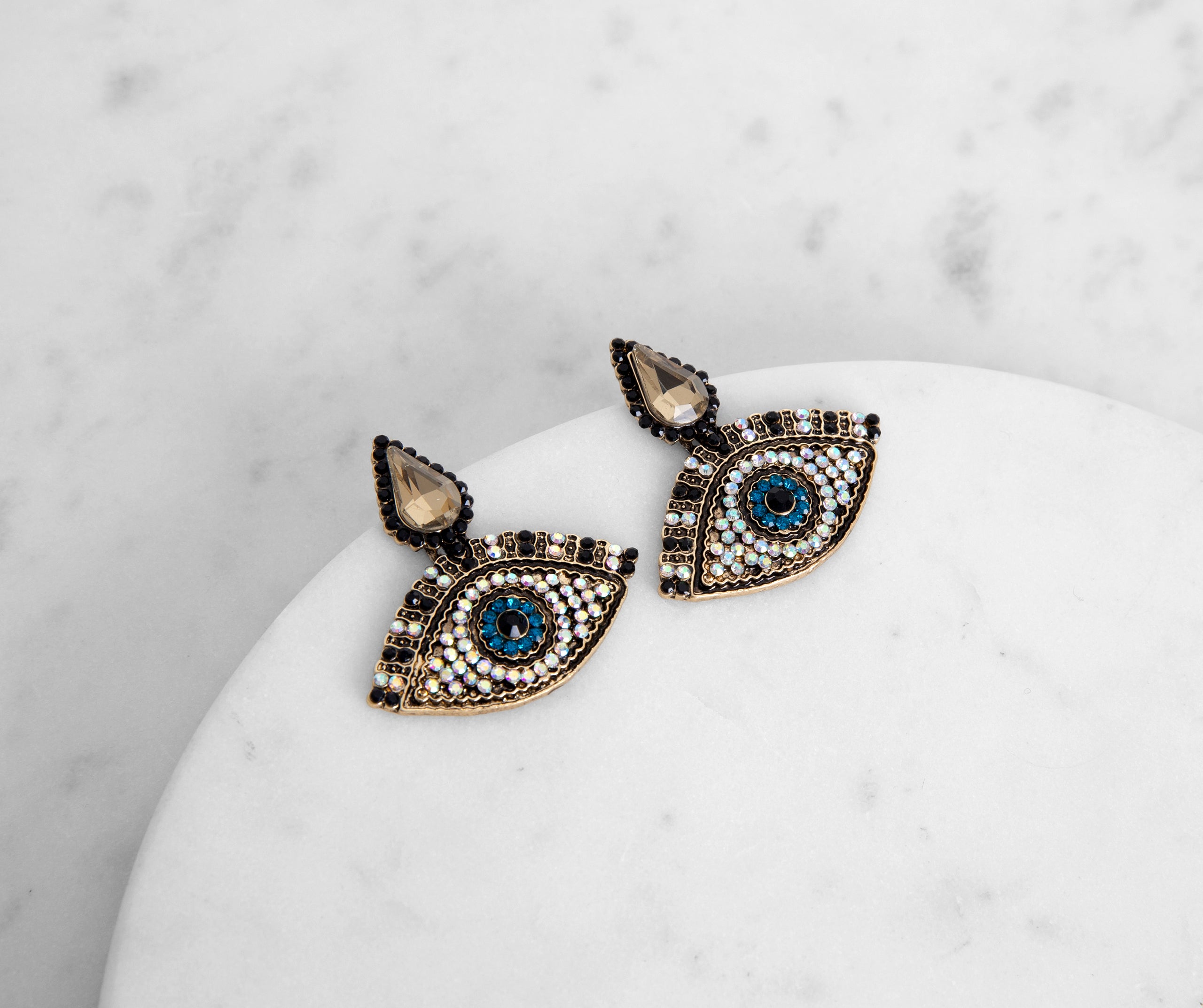 Seeing Eye Drop Rhinestone Earrings