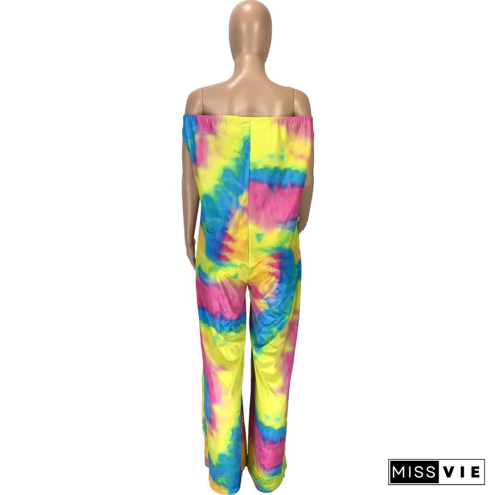 Sexy Tie-dye Printed One-line Shoulder Jumpsuit