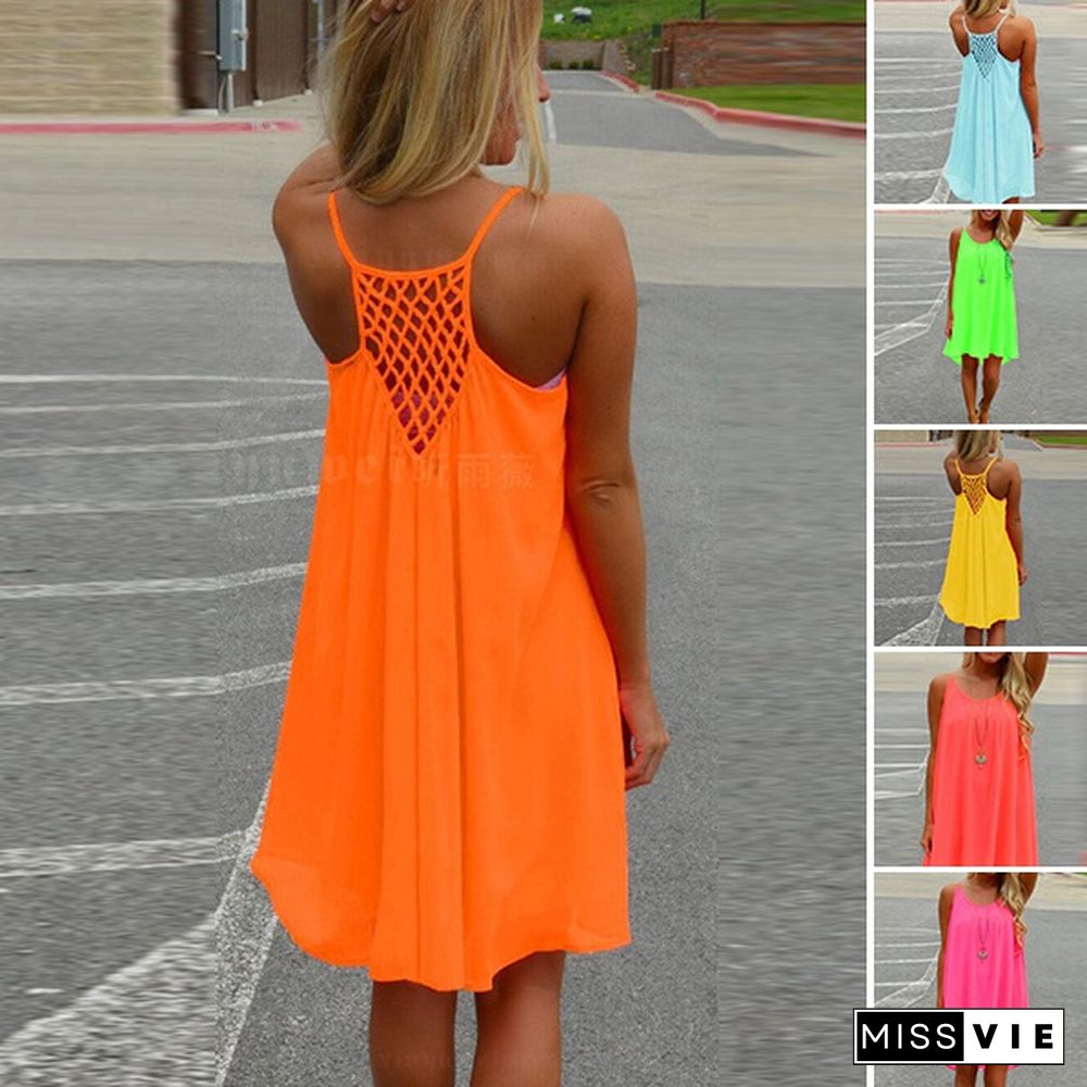 Sexy Women's Summer Casual Sleeveless Evening Party Backless Beachwear Mini Dress