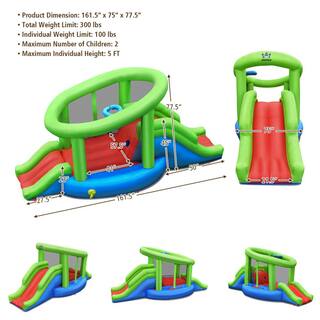 Gymax Inflatable Snail Bounce House Dual Slide Basketball Game with 480-Watt Blower GYM06910