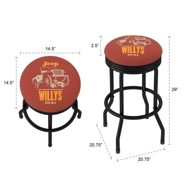 Jeep Willys 360 Degree Swivel Black Barstool with Foam Padded Seat - 20.75 x 20.75 x 29