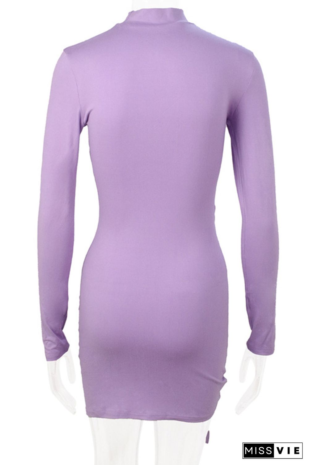 Turtleneck Pleated Tie Knot Bodycon Mini Dress