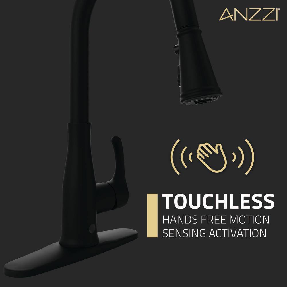 ANZZI Sifo 1-Handle Hands Free Touchless Pull Down Sprayer Kitchen Faucet with Motion Sense and Fan Sprayer in Matte Black KF-AZ301MB