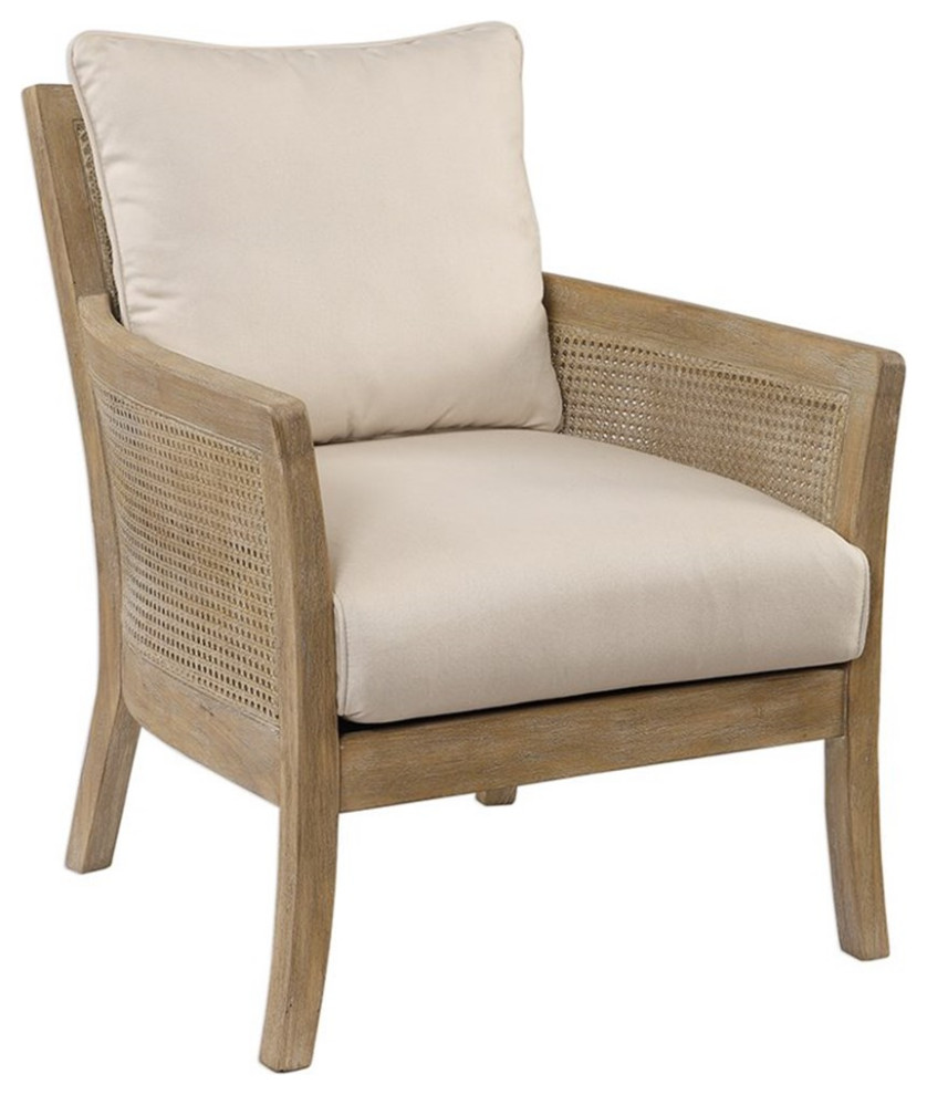 Uttermost Encore Wood Rattan Metal and Fabric Arm Chair in Off White   Tropical   Armchairs And Accent Chairs   by Homesquare  Houzz