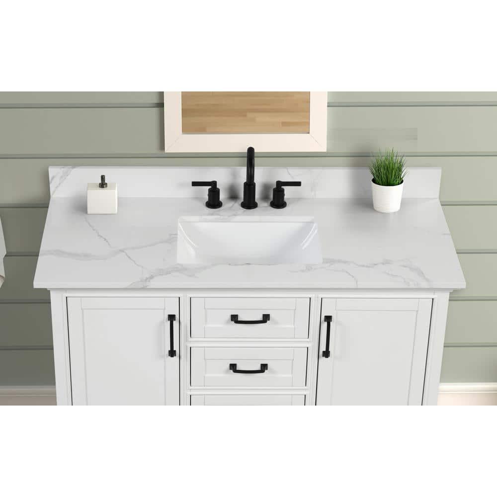 Home Decorators Collection 43 in W x 22 in D x 075 in H Engineered Marble Vanity Top in Calacatta White with White Basin