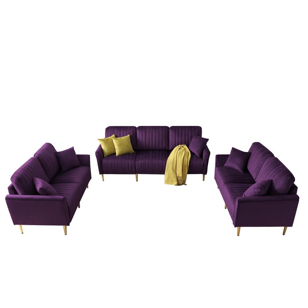 Luxurious Velvet Sectional Sofa Set with Handcrafted Tufting and Reversible Pillows