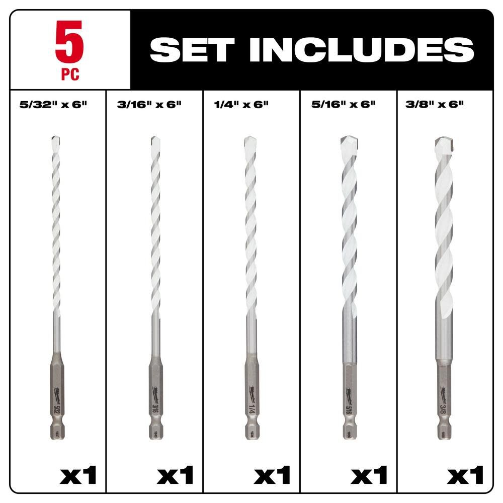 MW 5pc. SHOCKWAVE Carbide Multi-Material Drill Bits 48-20-8898 from MW