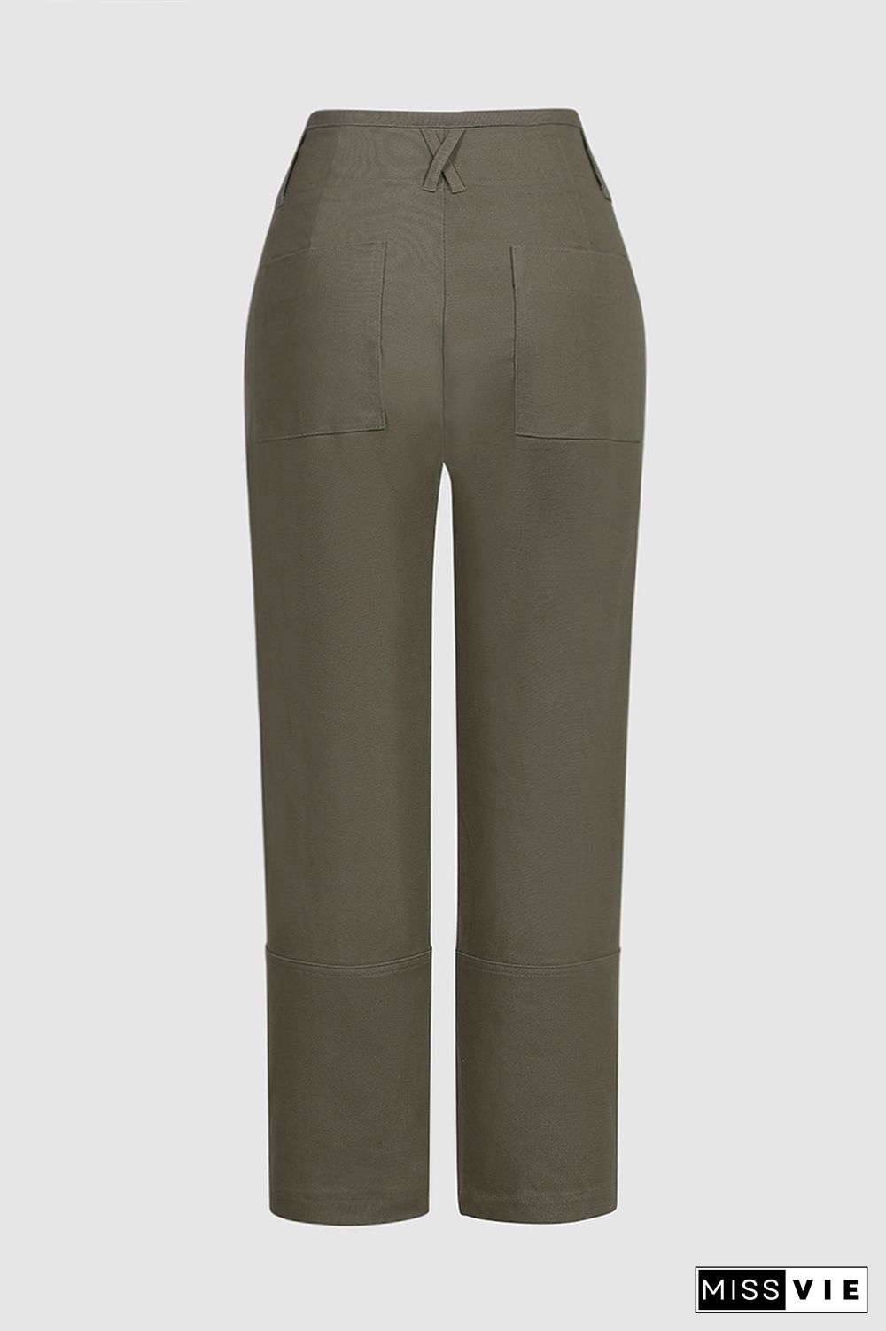 Double Button Mid Waist Straight Leg Pants