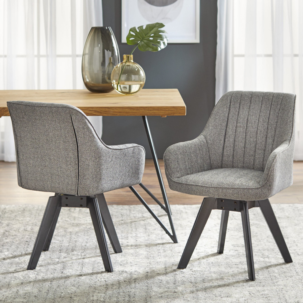 Set of 2 Dining Chair  Swiveling Design With Padded Seat  ampChanneled Back  Gray   Midcentury   Dining Chairs   by Decor Love  Houzz