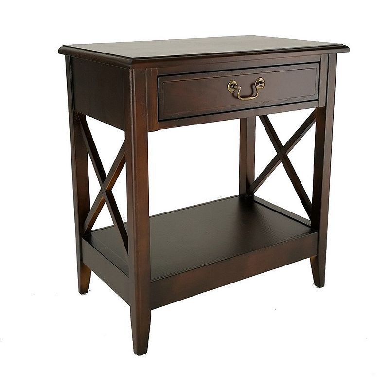 Nightstand with 1 Drawer and Criss Cross Sides， Espresso Brown