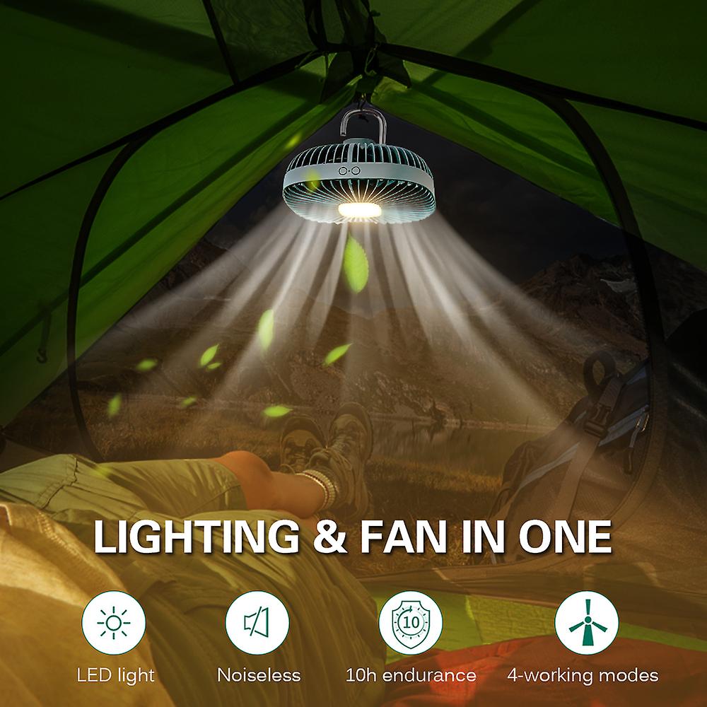 Usb Rechargeable Camping Fan 4 Speeds Hanging Fan With Led Light 360 Degree Rotation Hand Fan For Camping Office Outdoor Noiseless Fan Electric Person