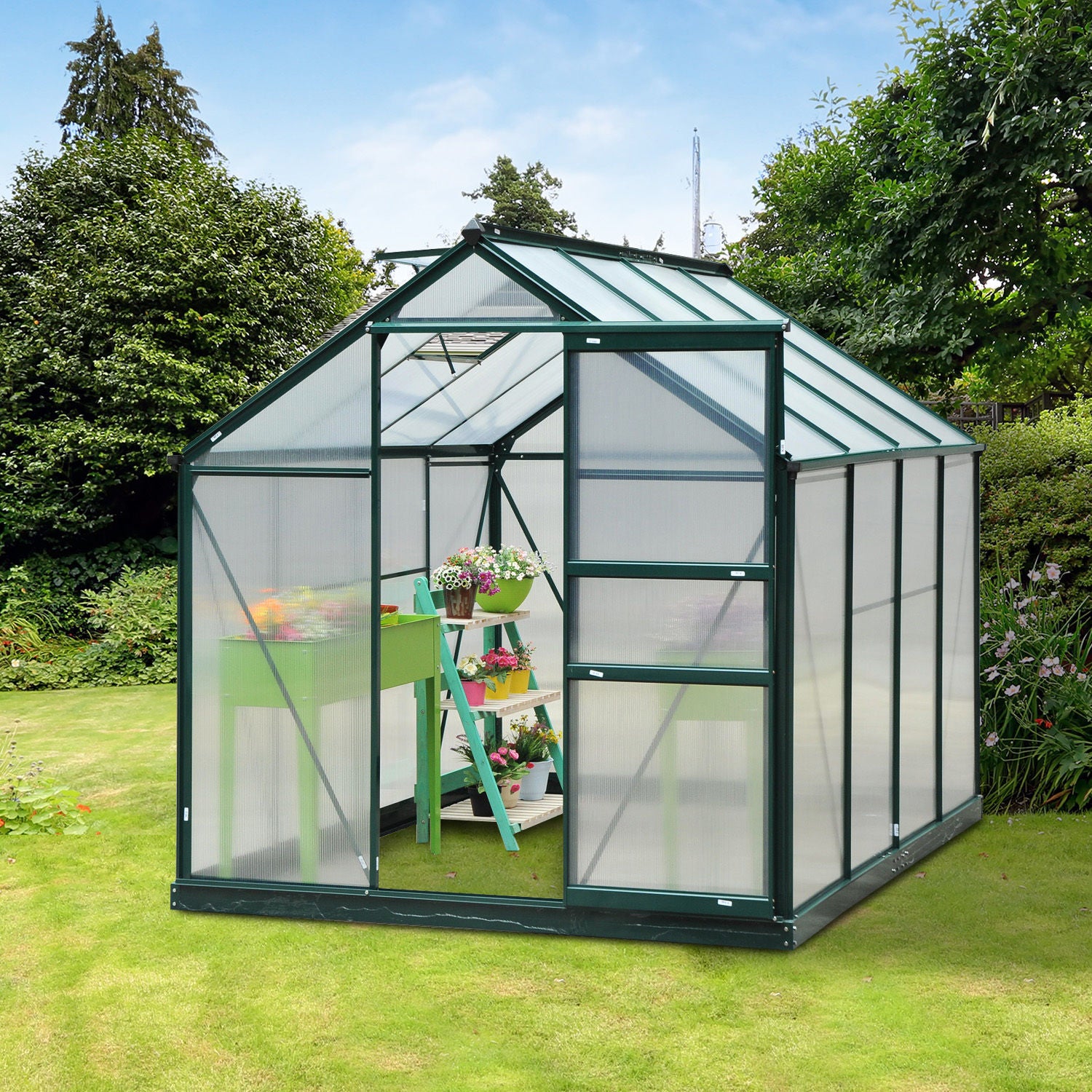 Outsunny 6' x 8' x 7' Polycarbonate Portable Walk-In Garden Greenhouse