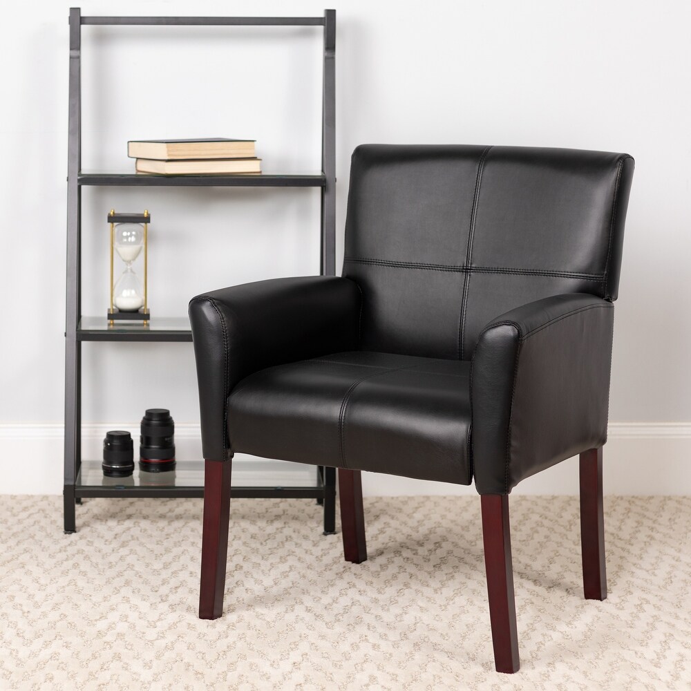 LeatherSoft Executive Side Reception Chair with Mahogany Legs