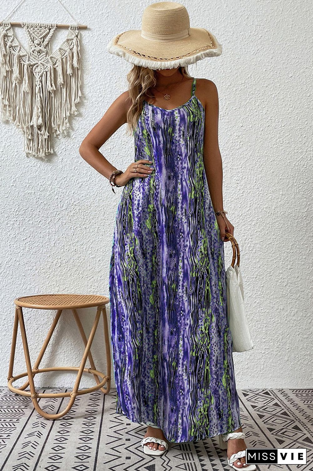 Tie Dye Printing Spaghetti Maxi Dress