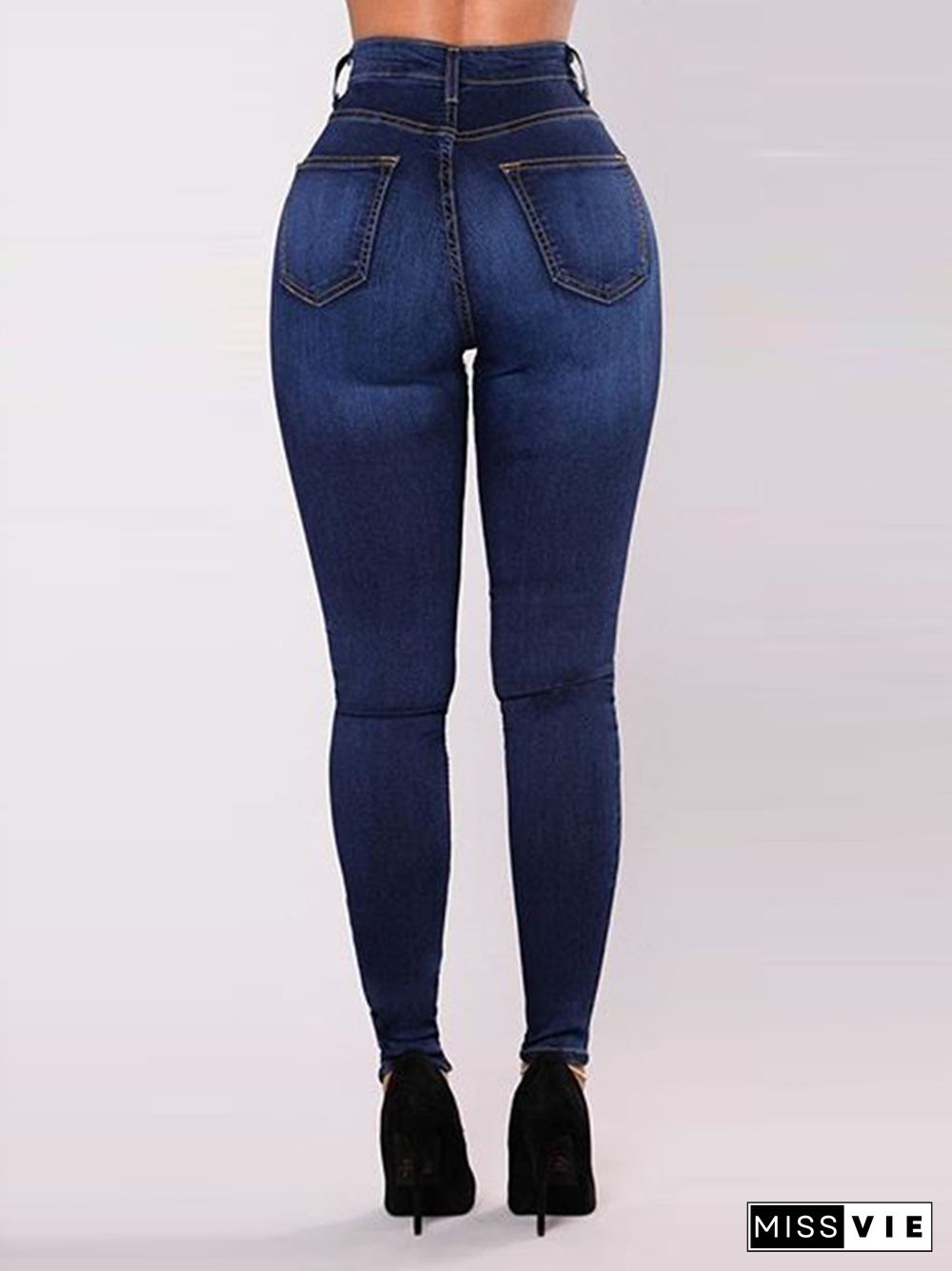 Skinny Leg High-Waisted Split-Joint Jean Pants Bottoms