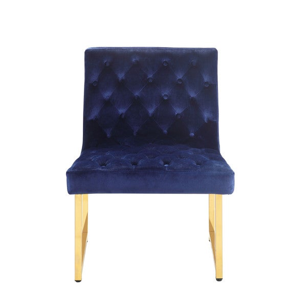 Chic Home Tatiana Tufted Velvet Upholstery Plush Cushion Brass Finished Accent Chair