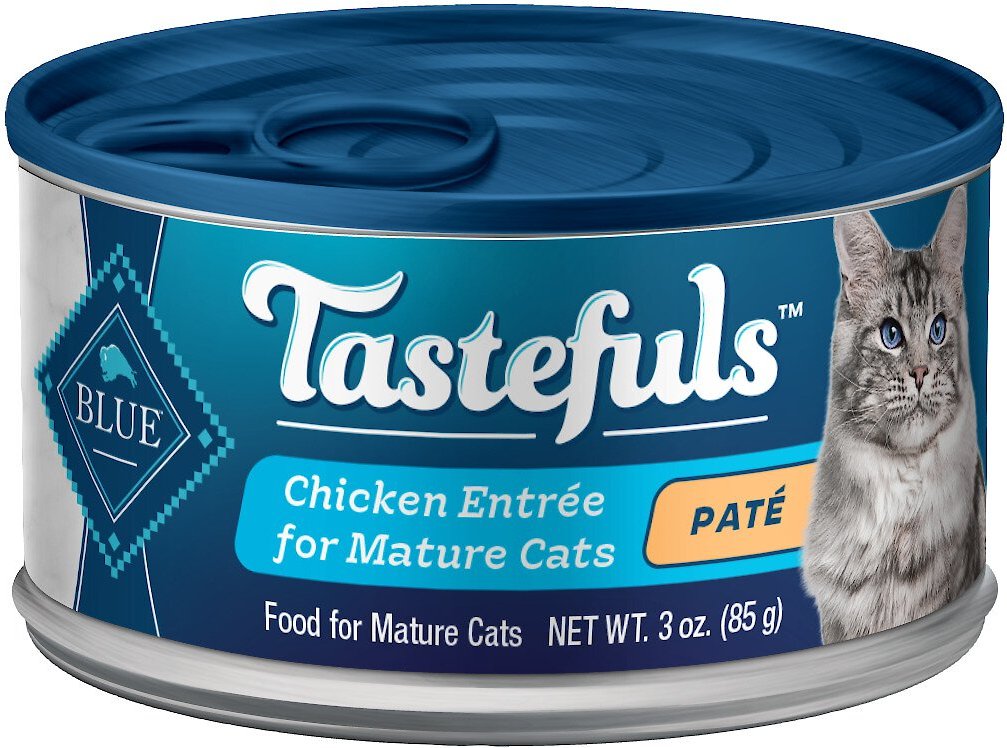 Blue Buffalo Tastefuls Chicken Entrée Mature Cats Pate Wet Cat Food， 3-oz can， case of 24