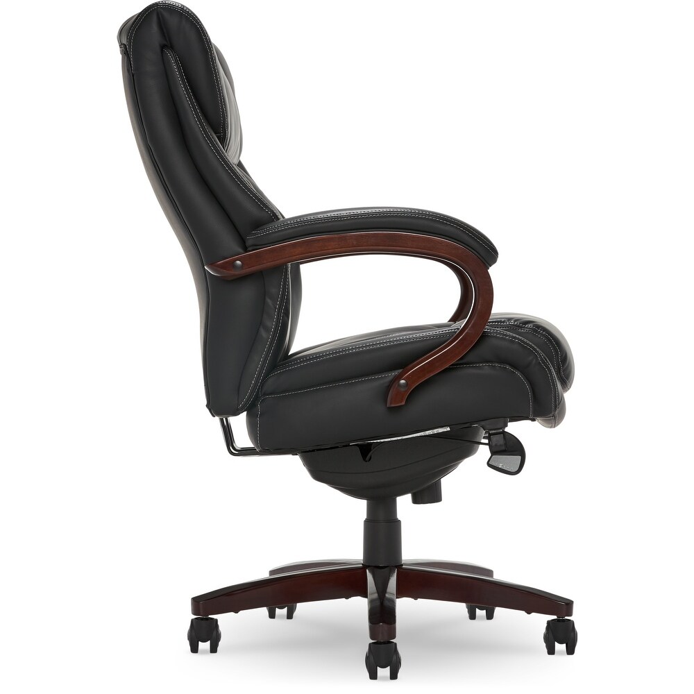 La Z Boy Bellamy Executive Leather Office Chair with Memory Foam Cushions  Solid Wood Arms and Base  Waterfall Seat Edge