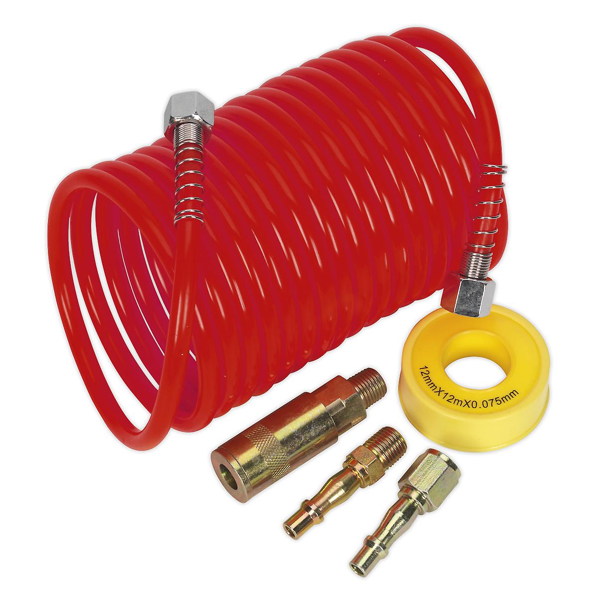 Sealey Ahk03 Air Hose Kit 5Mtr X ?5Mm Pu Coiled With Connectors