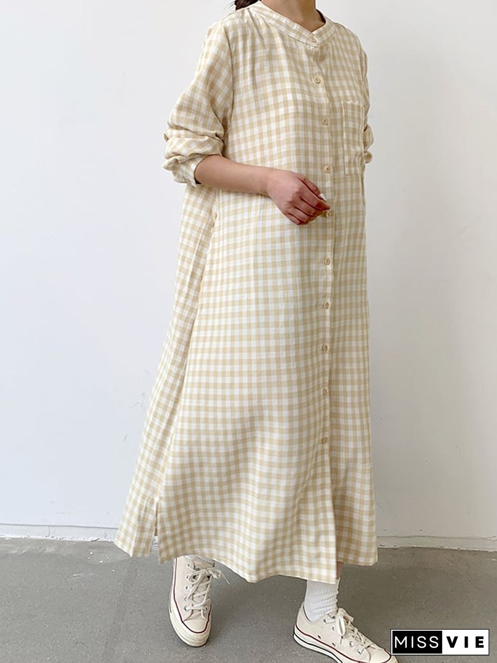 Women's Vintage Jacquard Plaid Casual Dress (With Pockets)