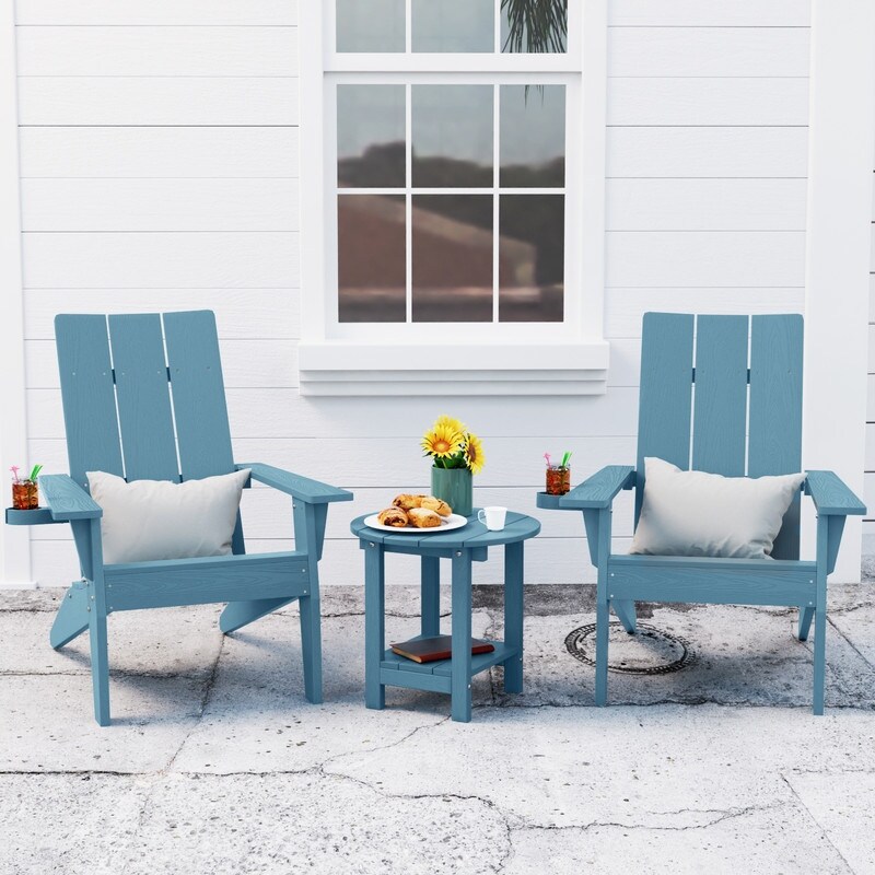 WINSOON 3 Piece  Weather HIPS Outdoor Cup Holder Adirondack Chairs and Table Set