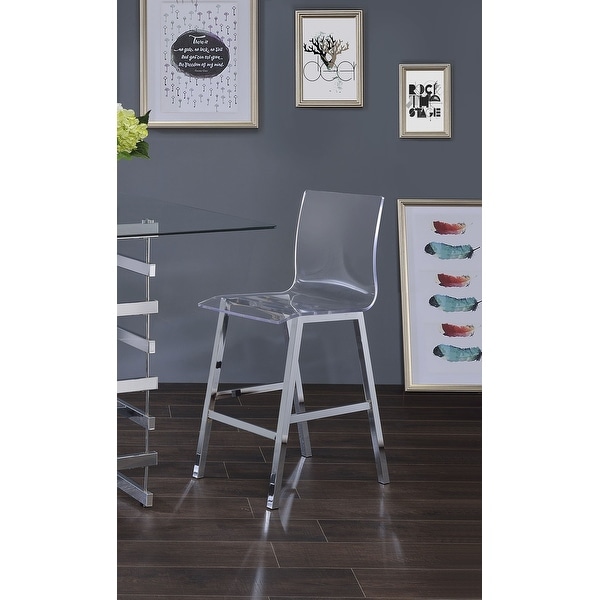 Set of 2 Counter Height Chairs， Clear Acrylic and Chrome