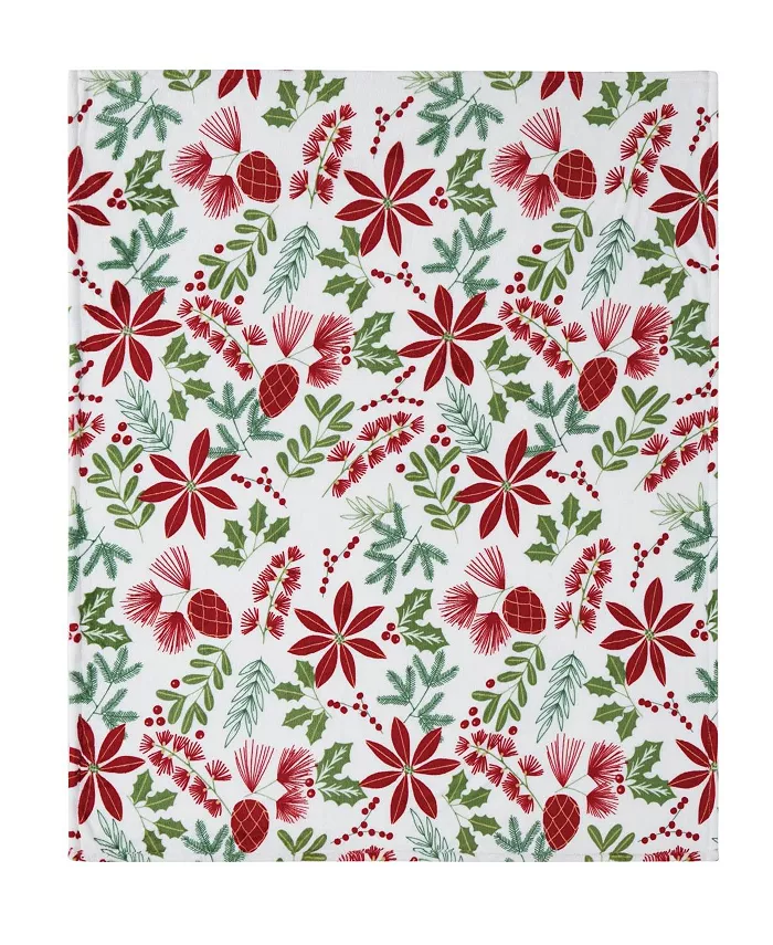 Kate Aurora Holiday Living Christmas Floral Poinsettia and Ferns Ultra Soft and Plush Throw Blanket - 50 in. W x 60 in. L