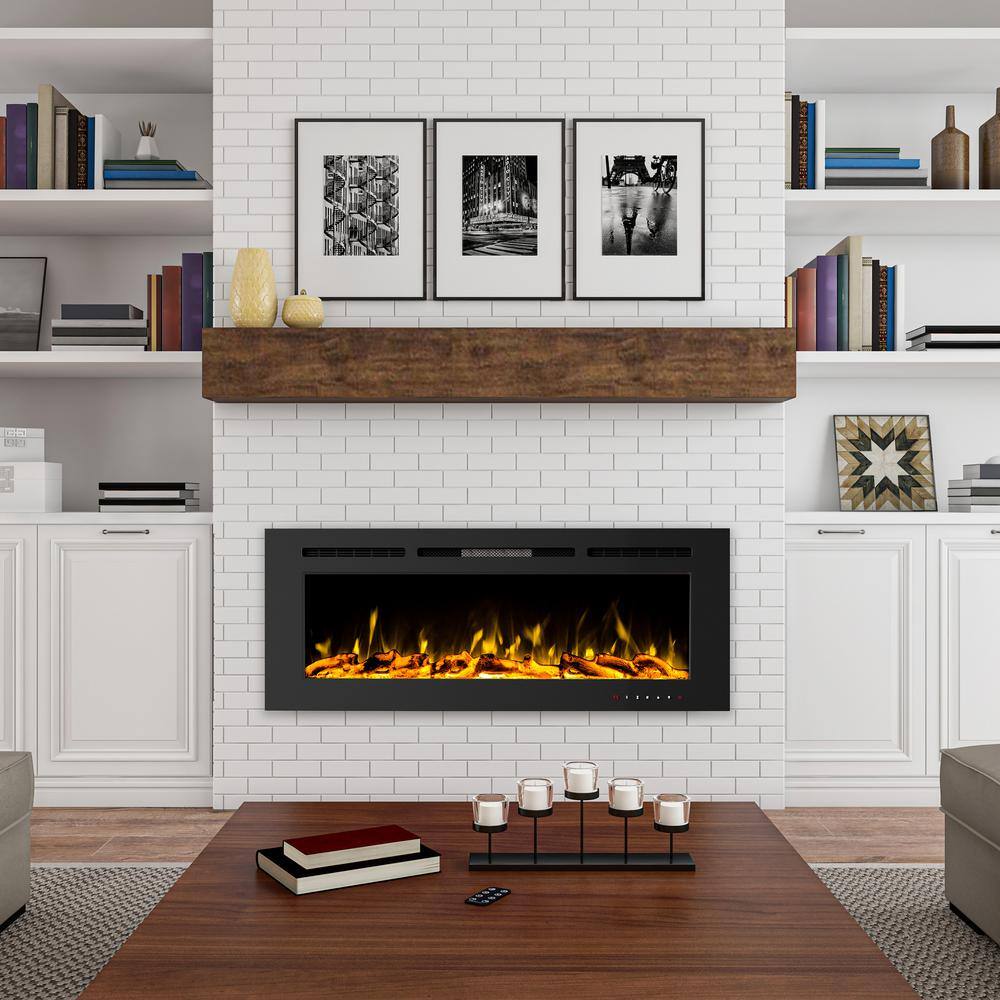 5440 BTU 60 in. Electric Fireplace Wall-Mount or Recessed 10 Ember Colors 3 Media-Touch Screen and Remote in Black 988515DGO