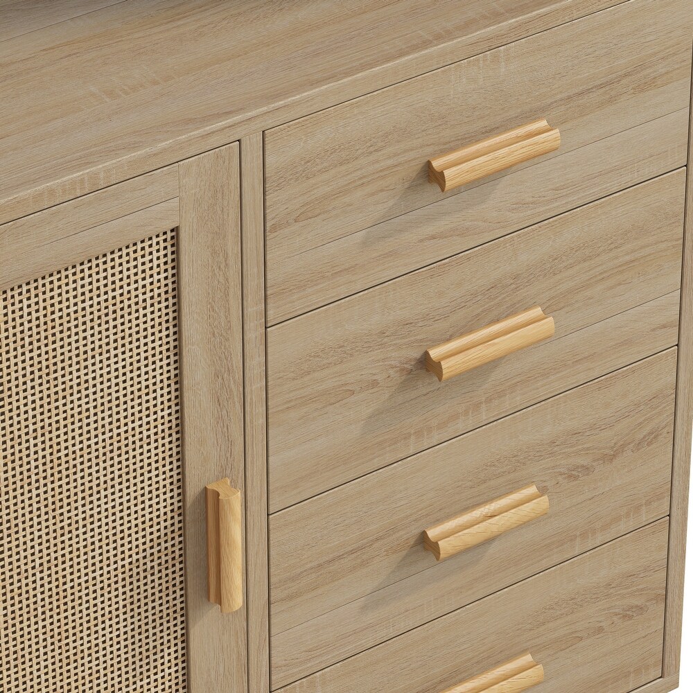 4 Drawers Wooden Cabinet with Rattan Doors