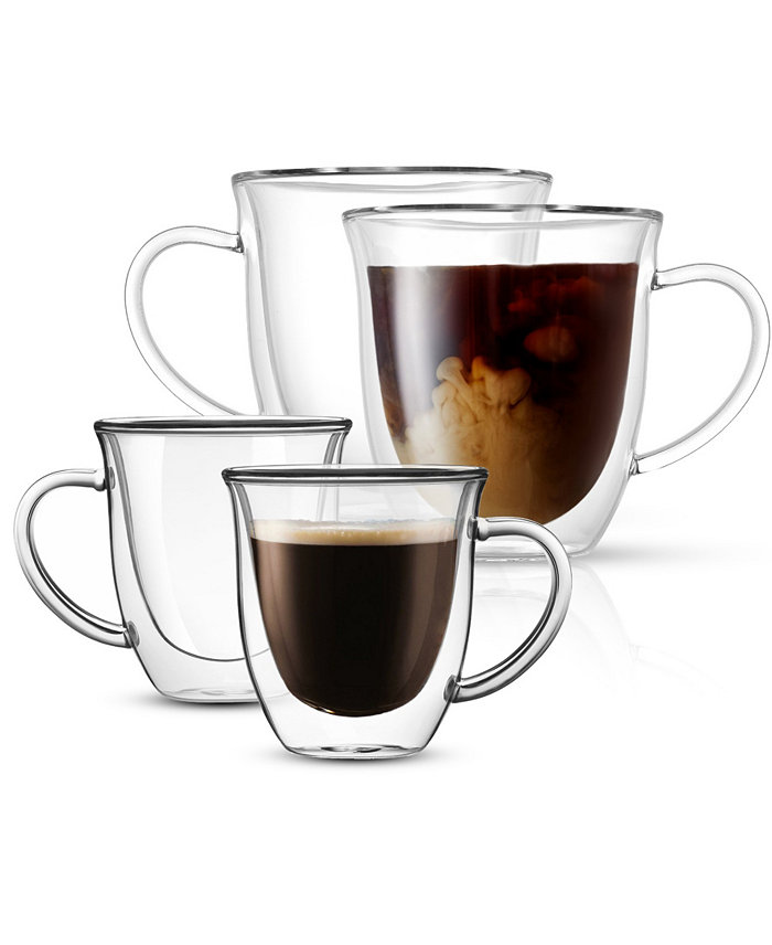 JoyJolt Glass Double Wall Mug Collection Set of 4