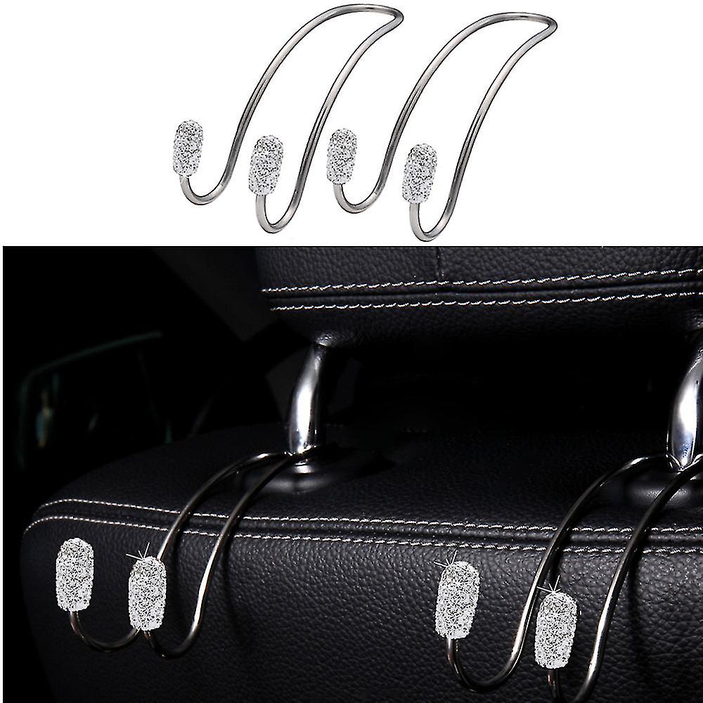 2 Bling Car Hooks， Universal Bling Diamond Car Headrest Hangers Organizer Seat Headrest Hooks， Seat Hanger Storage White)