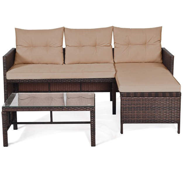 Costway 3pc Patio Sofa Set Outdoor Sectional Conversation Set Rattan Wicker