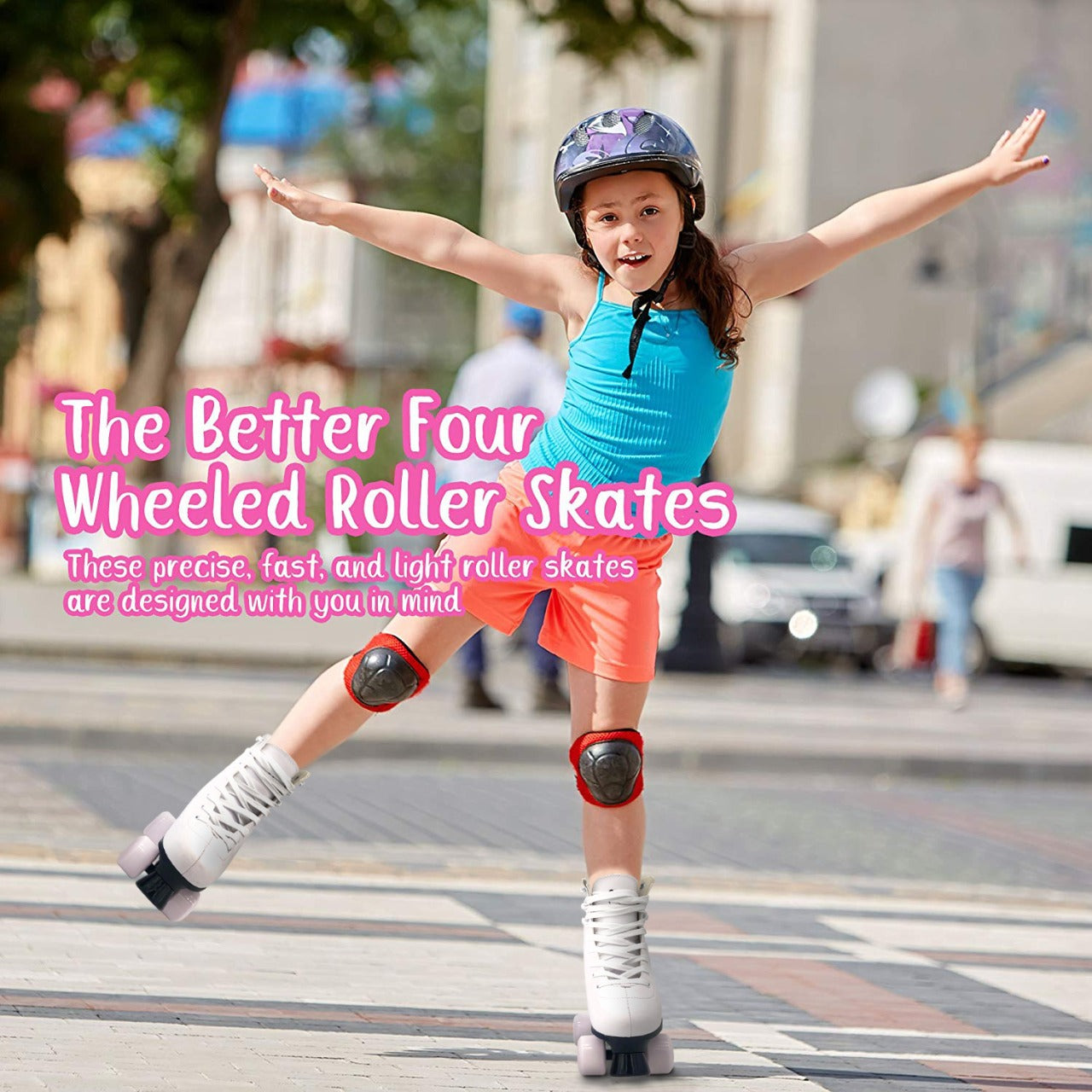 Roller Skates for Women Girls Size 6.5 White Purple for Adults Teenagers and Kids Quad Derby Light Outdoor