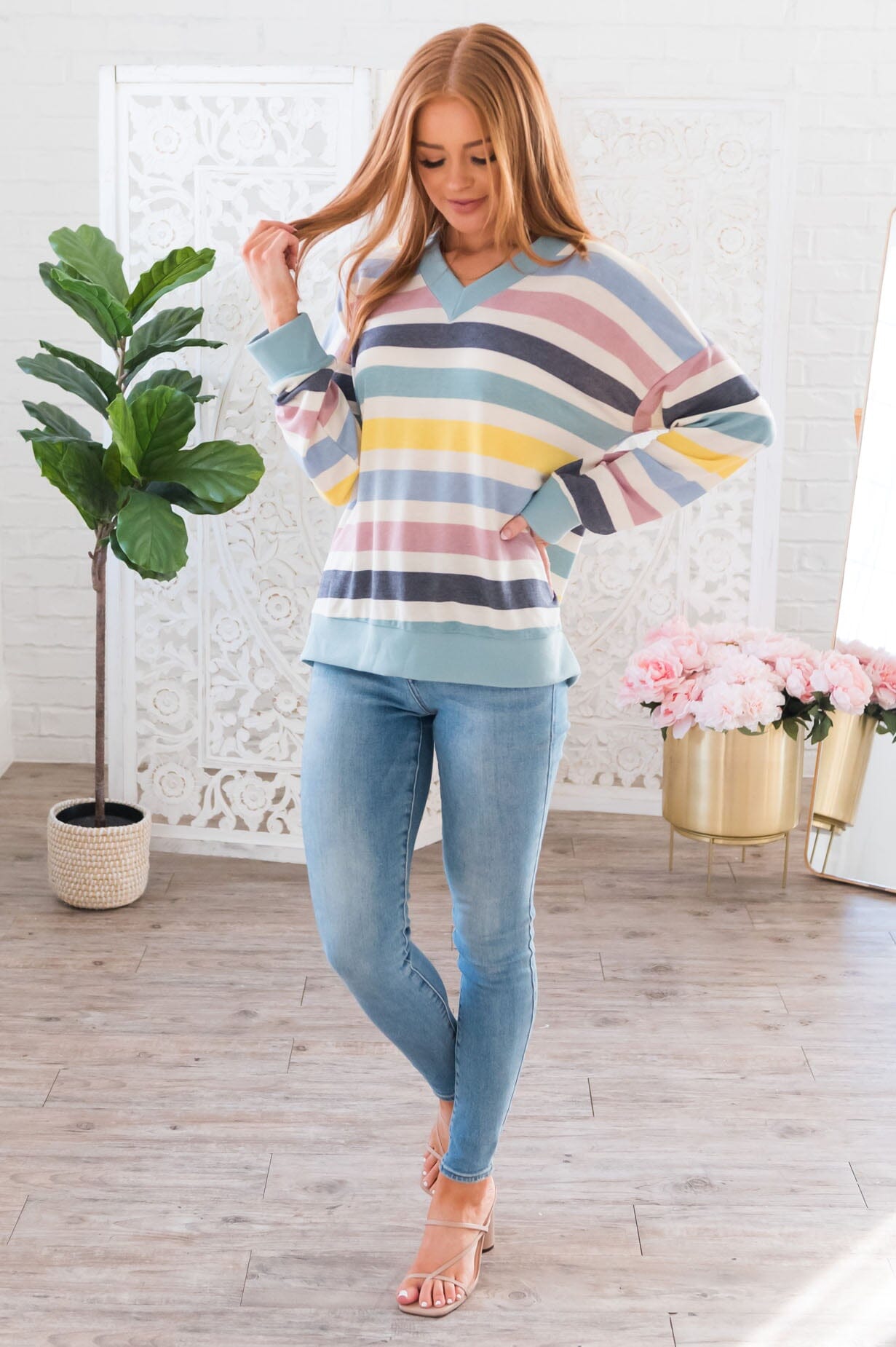 Full Of Glee Modest Striped Top