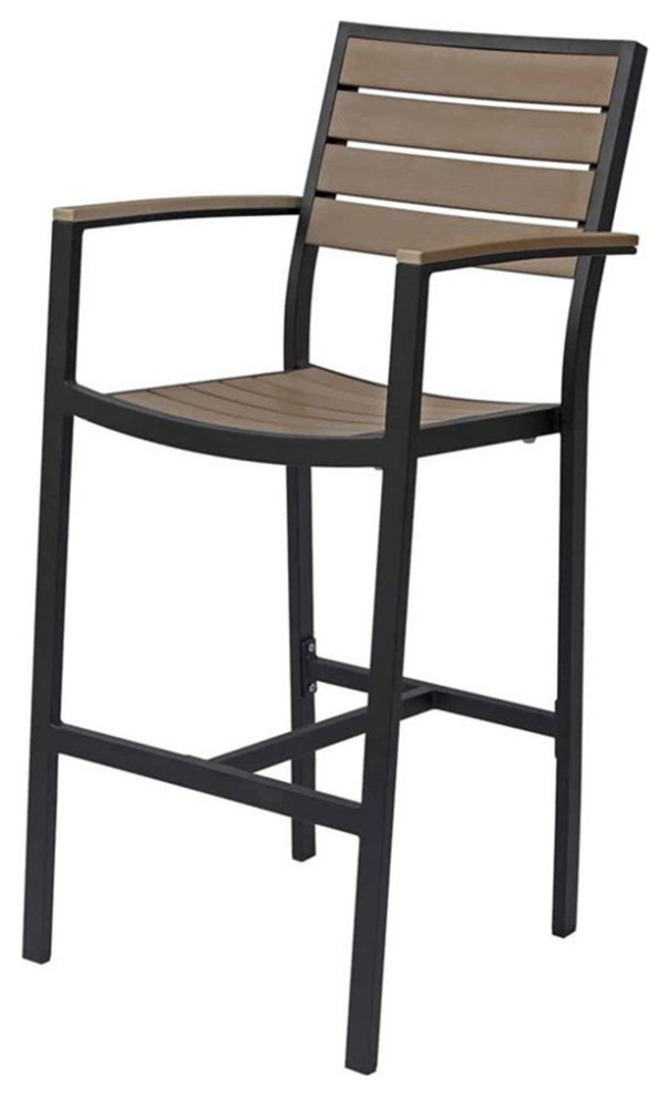 Home Square Aluminum Patio Bar Stool in Black Frame and Gray   Set of 2   Transitional   Outdoor Bar Stools And Counter Stools   by Homesquare  Houzz