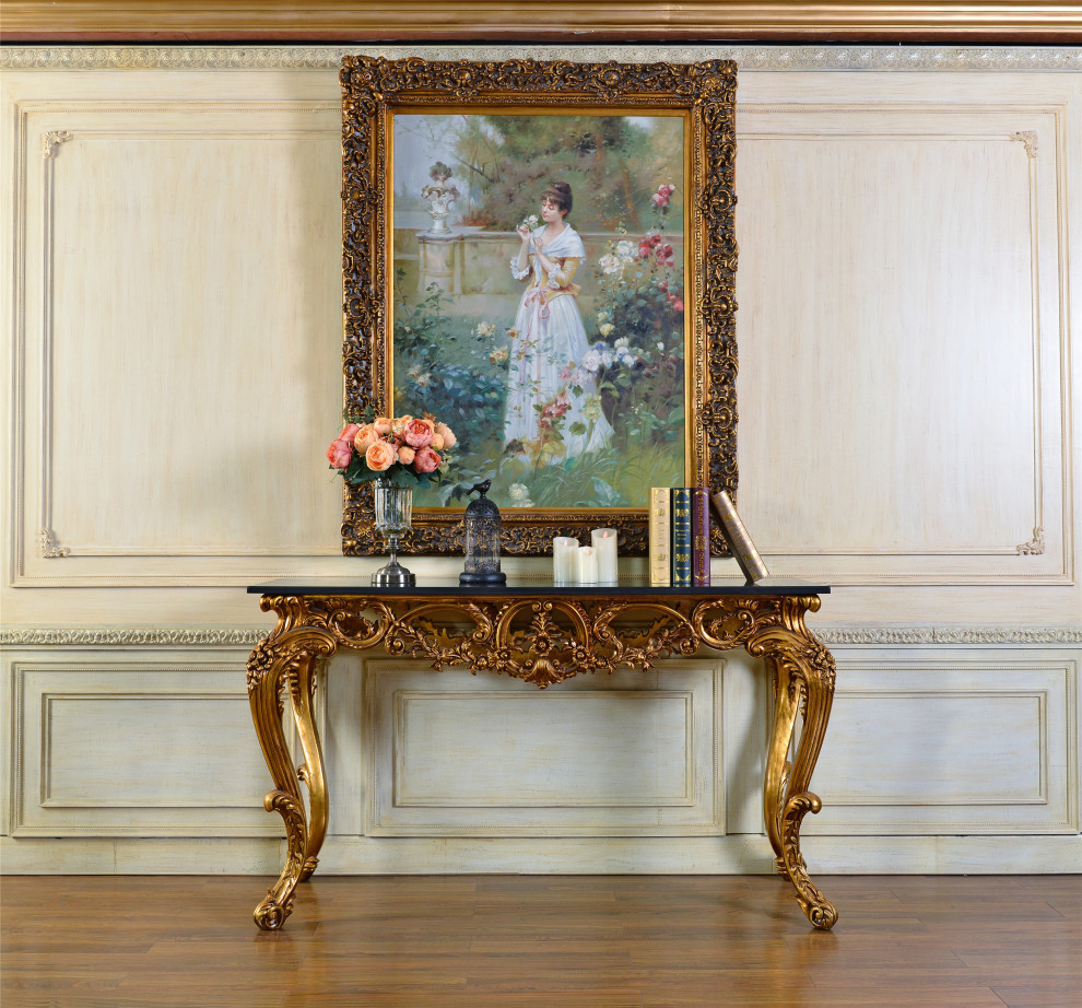 Rosia 62 quotConsole Table with Black Marble Top   Victorian   Console Tables   by Infinity Furniture  Houzz