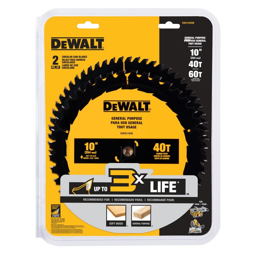 DEWALT Circular Saw Blade 10 60T and 40T 2pk ;