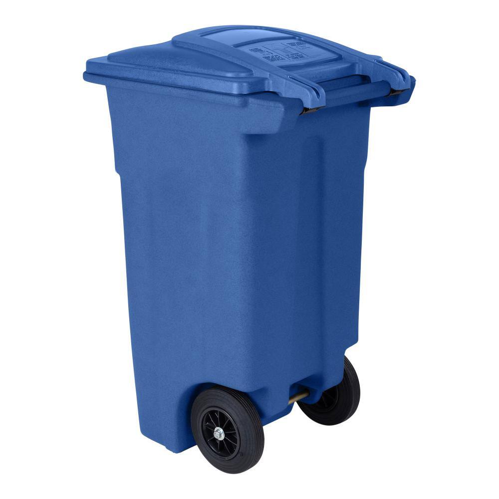 Toter 32 Gal. Blue Trash Can with Quiet Wheels and Attached Lid ANA32-57311