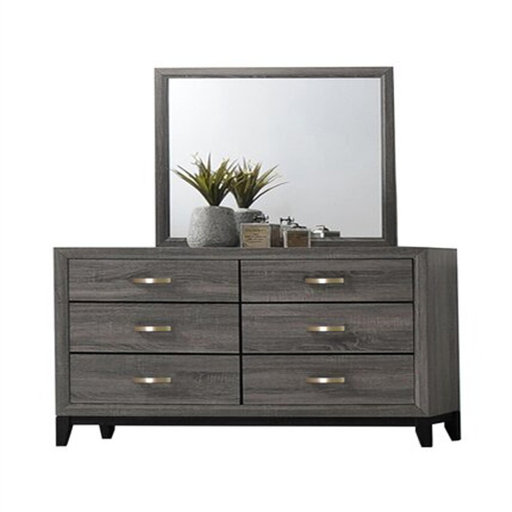 4 Pcs bedroom sets  Queen Bed  Mirror  Nightstand  Dresser  Gray