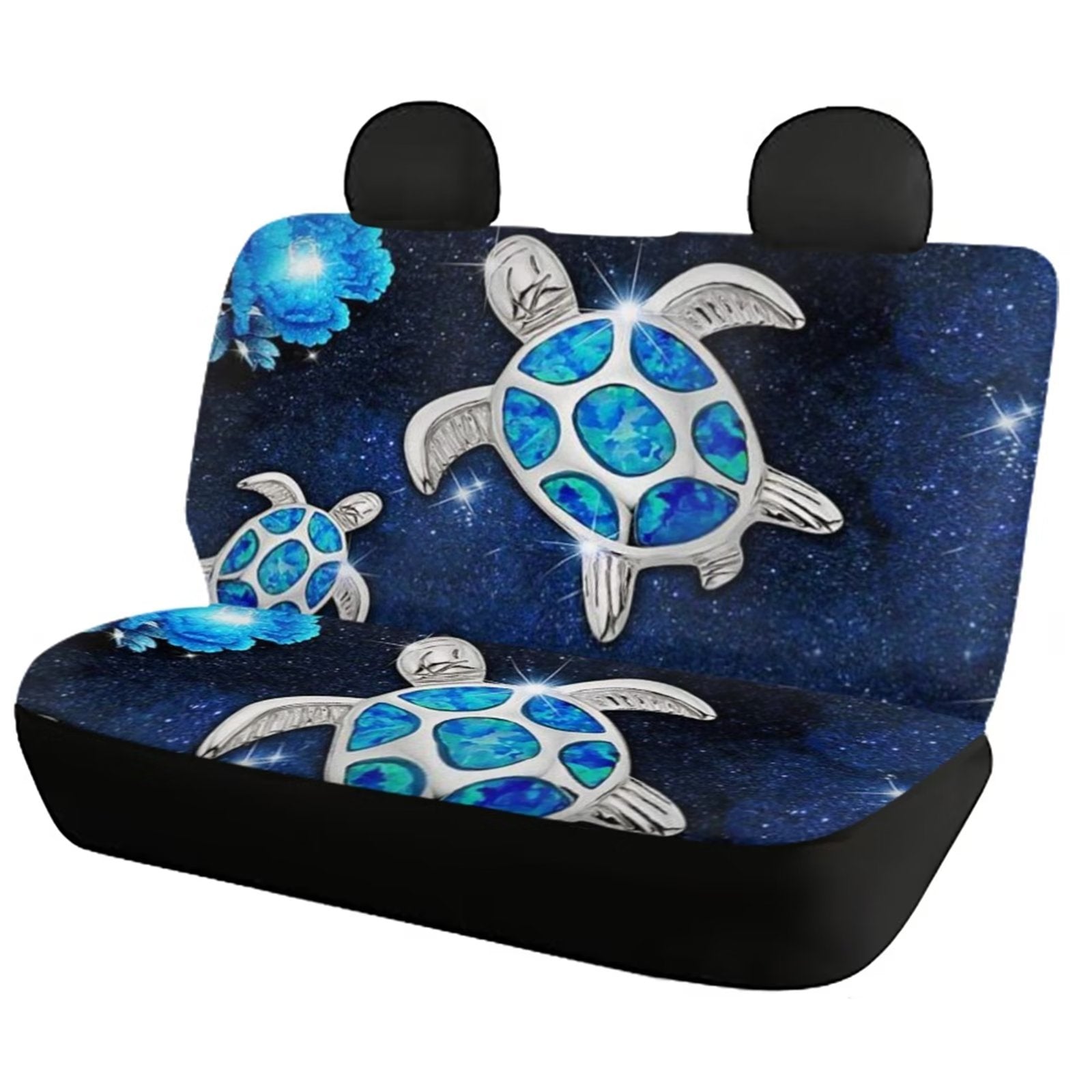 FKELYI Breathable Car Bucket Seat Cover Stretchy Protectors Set，Starry Sky Sea Turtle Cartoon 2pcs Front Car Backrest Covers and 2pcs Rear One-Piece Auto Cushions，Universal Fit