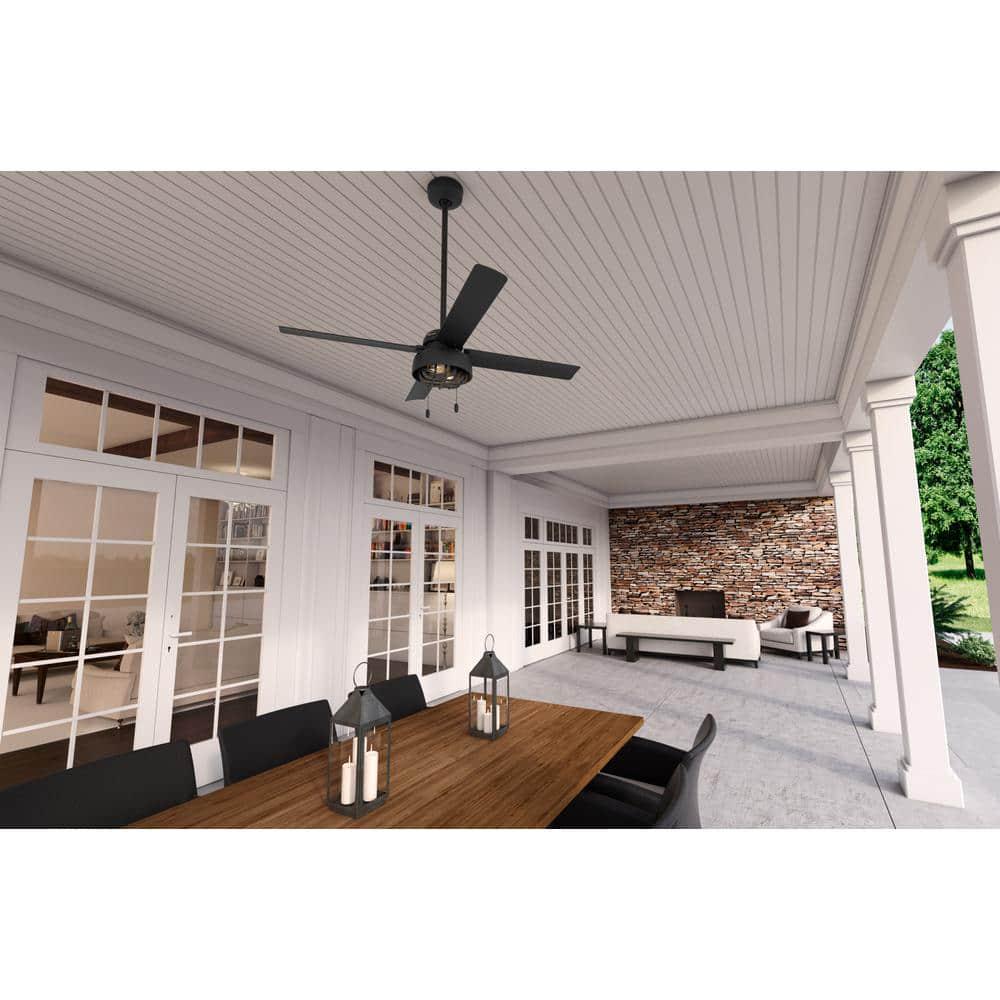 Hunter Spring Mill 52 in LED IndoorOutdoor Matte Black Ceiling Fan with Light Kit