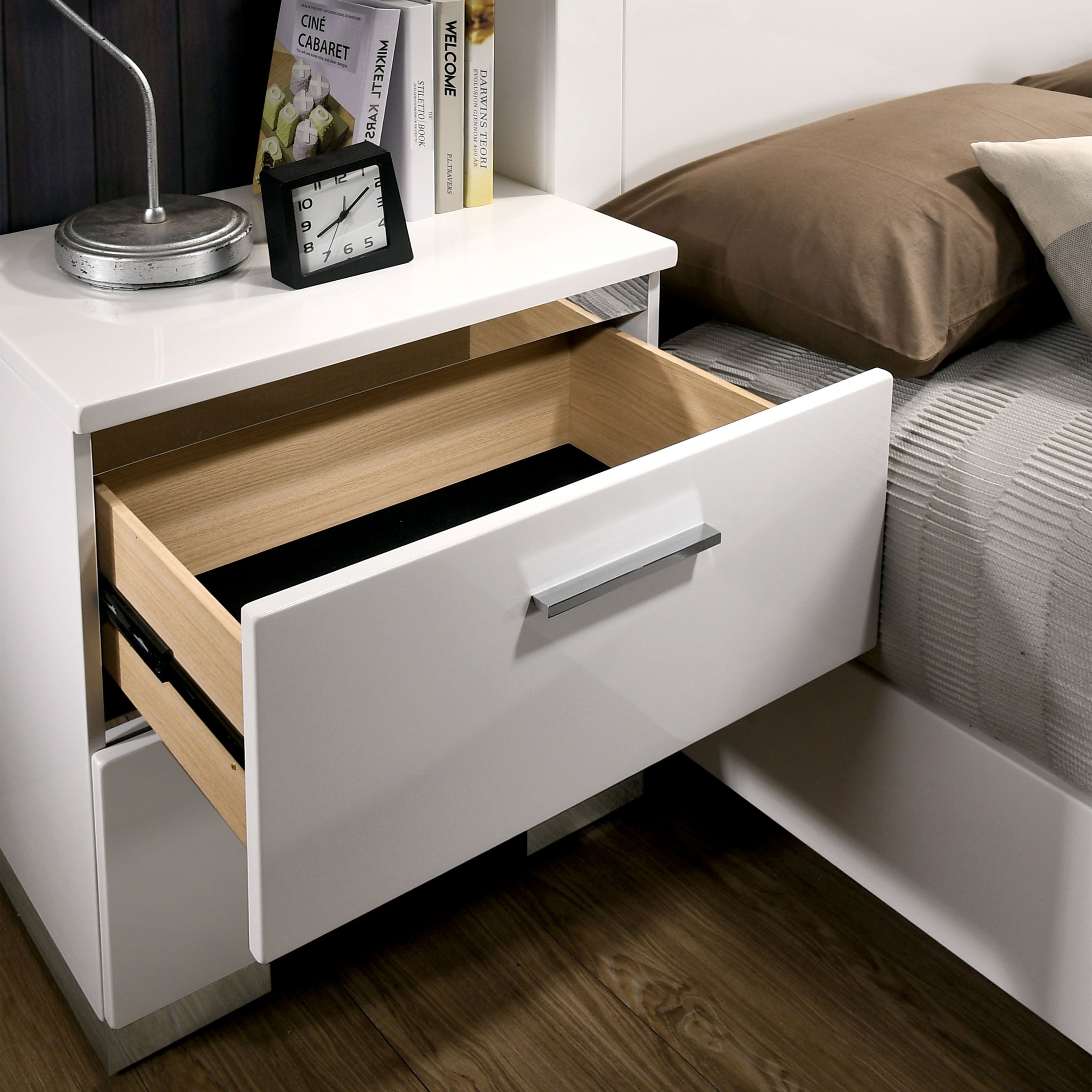 Quaker Contemporary High Gloss 2-Drawer Nightstand, White